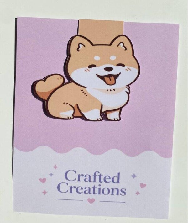 Magnetische Bladwijzer Shiba Hondje – Handgemaakt – Cute Kawaii Boekenlegger – Crafted Creations