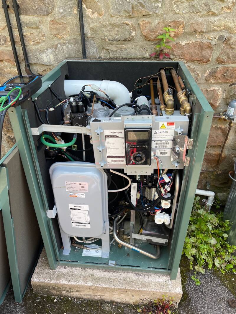 Navien LCB700 oil boiler opened for servicing in Stroud by Gloucester Oil Burner Services
