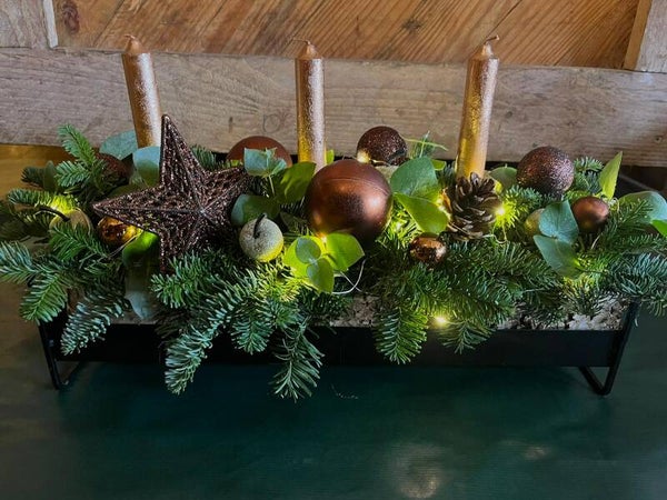 Kerststuk "Kopergloed"