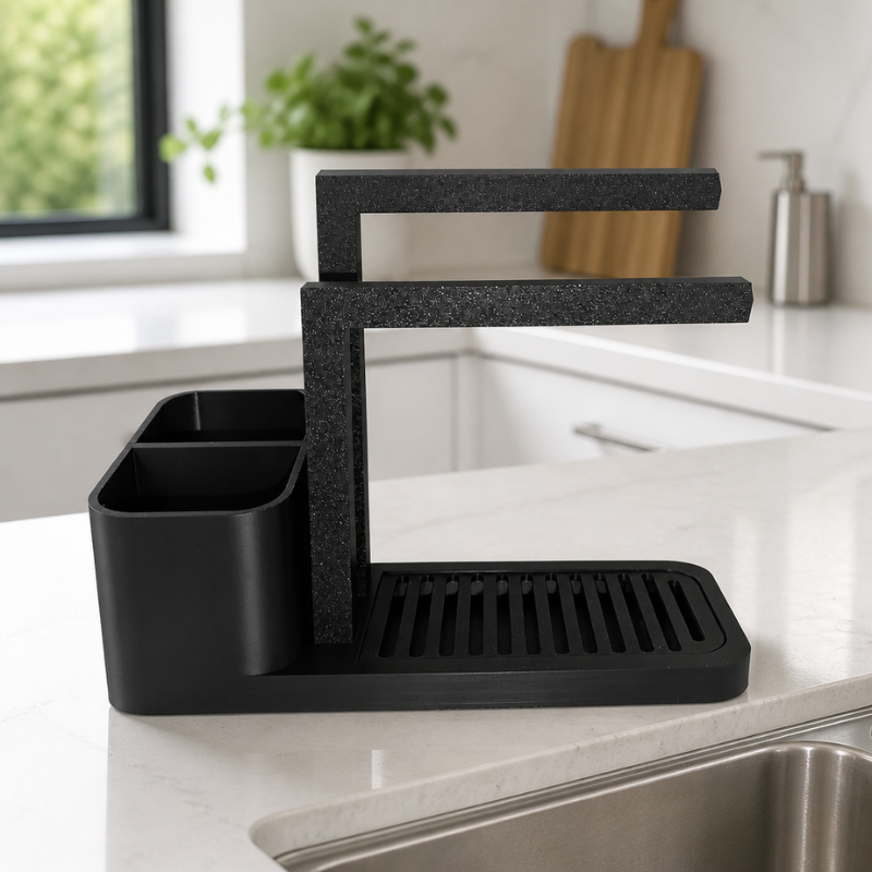 2-in-1 Küchen Organizer mit Abtropfgestell – Schwamm-, Bürsten- & Lappenhalter mit herausnehmbarer Abtropfschale