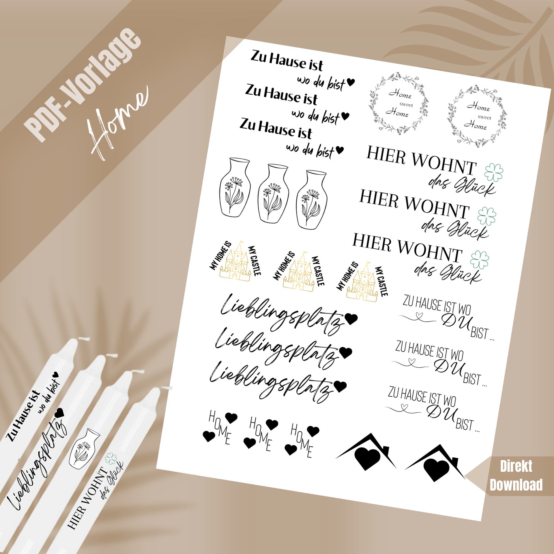 Kerzentattoos Vorlage Home – Digitale Dateien für DIY Kerzen