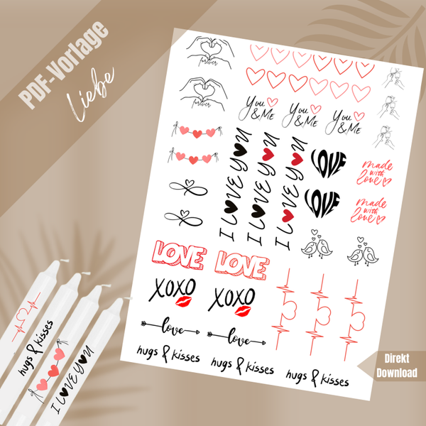 Kerzentattoos Vorlage Liebe – Digitale Dateien für DIY Kerzen