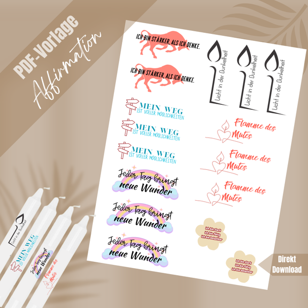Kerzentattoos Vorlage Affirmation– Digitale Dateien für DIY Kerzen
