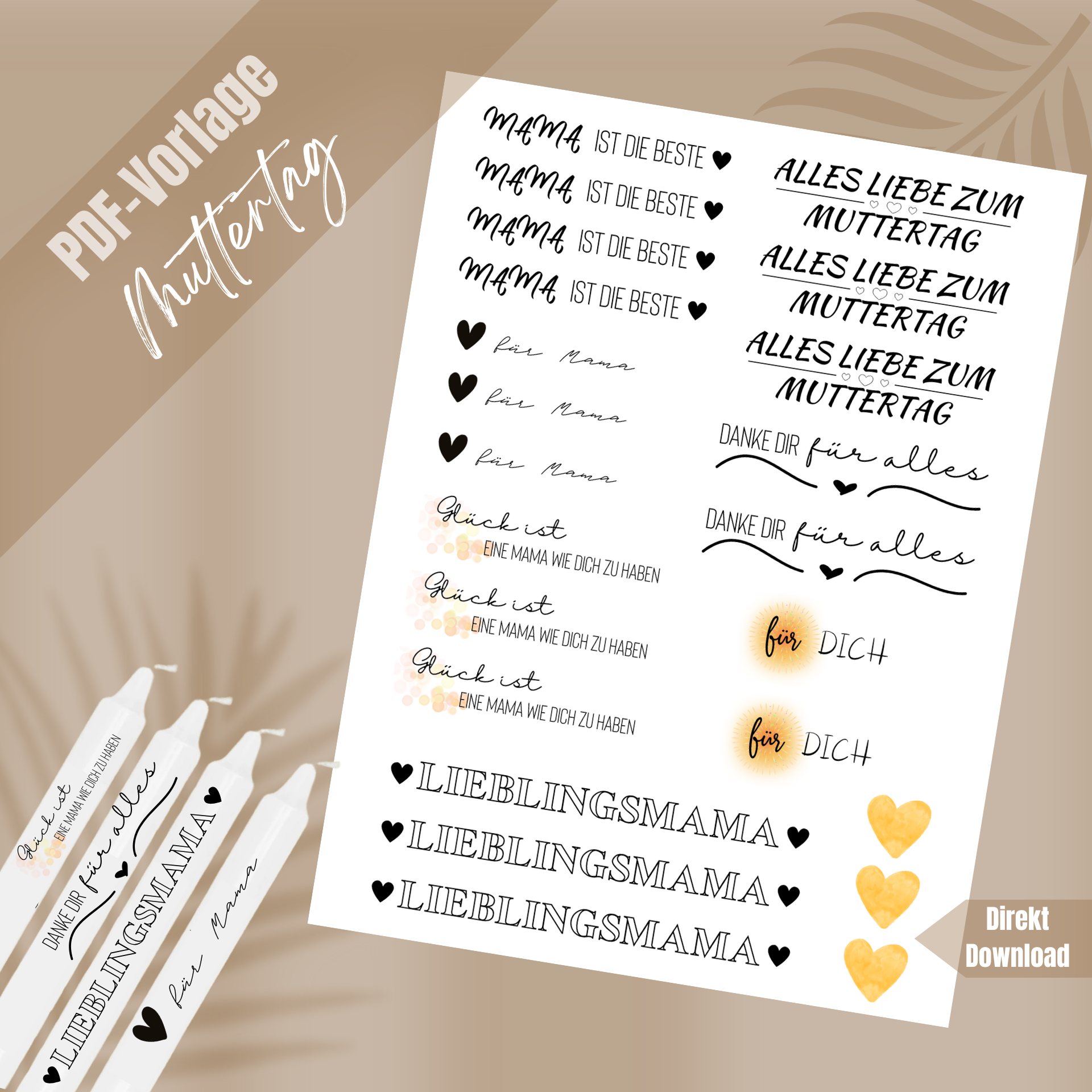 Kerzentattoos Vorlage Muttertag – Digitale Dateien für DIY Kerzen