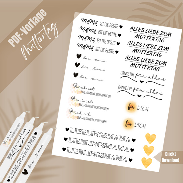 Kerzentattoos Vorlage Muttertag – Digitale Dateien für DIY Kerzen
