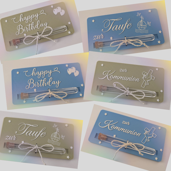 Geldgeschenk Karte mit Reagenzglas – Geburtstag, Kommunion, Taufe – 3D Druck PLA Geschenk – Gutschein Verpackung kreativ–Geschenkidee modern