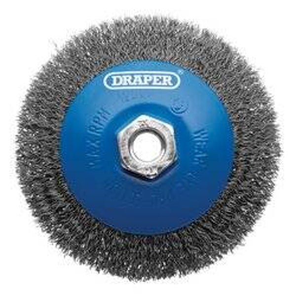 DRAPER 08065  Steel Bevelled Crimped Wire Wheel Brush, 115mm, M14