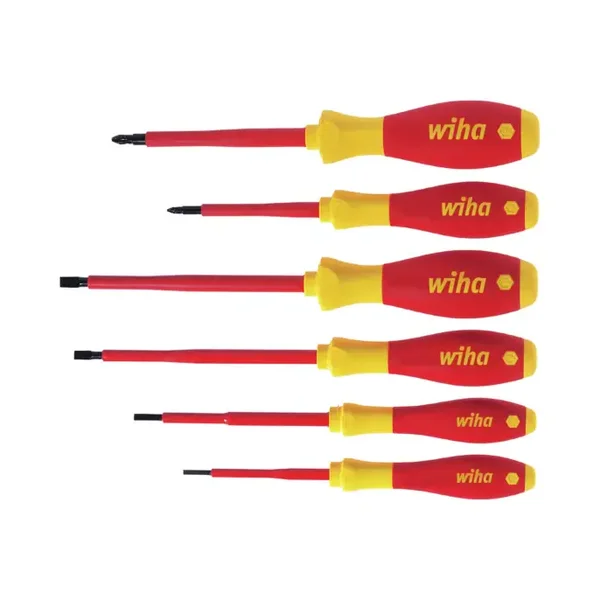 WIHA 25477   6 Piece SoftFinish® VDE Slot & Pozi Screwdriver Set