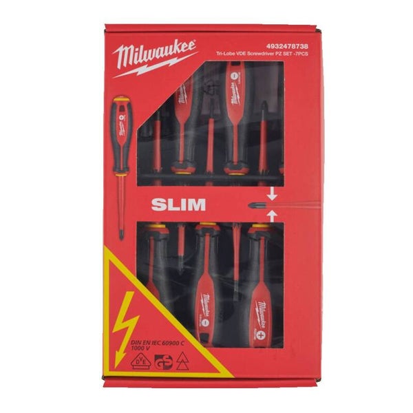 Milwaukee 4932478738 7 Piece Tri-Lobe VDE SLIM Screwdriver Set Slotted/Pozi/Phillips