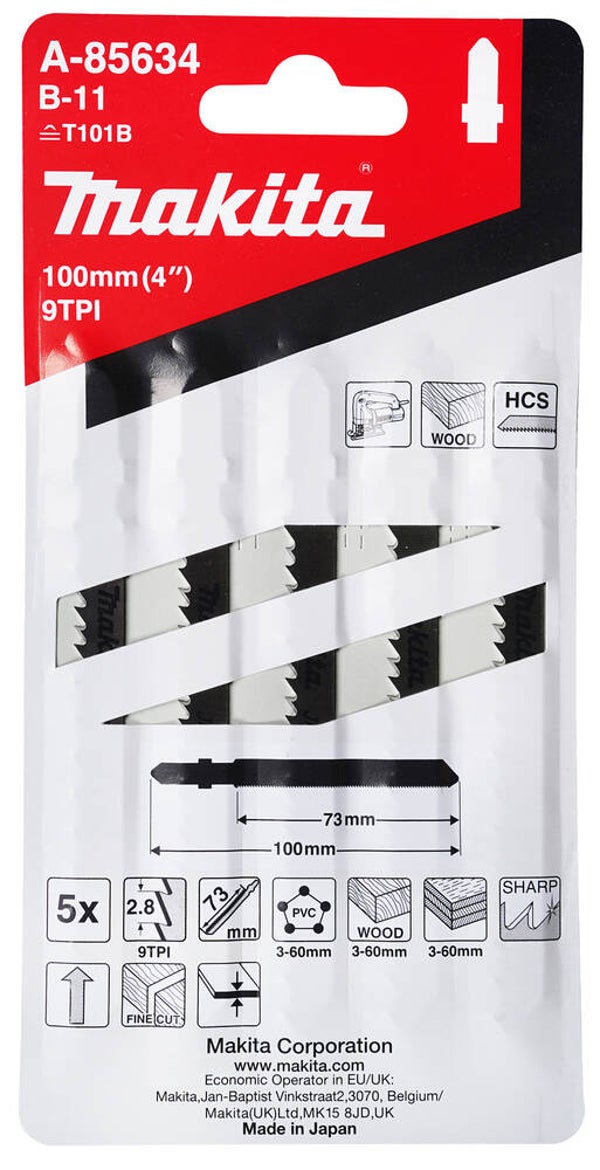 MAKITA A 85634 PK5 WOOD AND PVC  Jig Saw Blade 100 x 1,25 mm