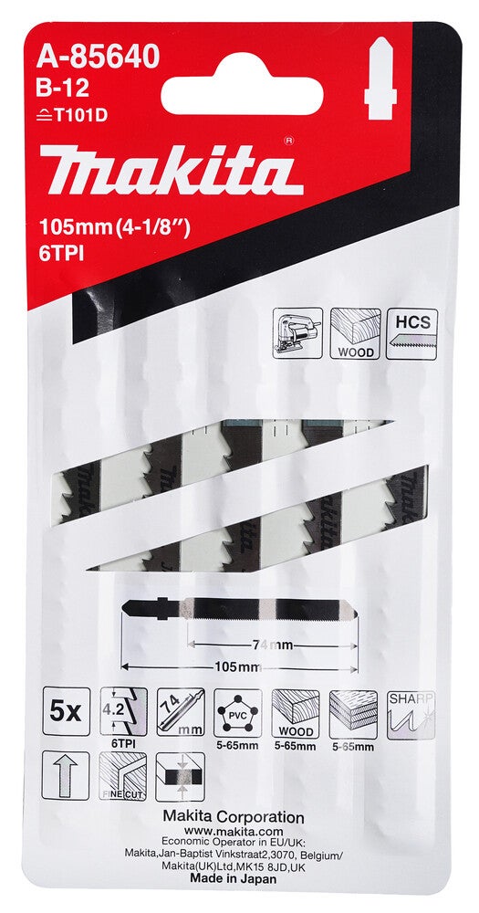 MAKITA A 85640 PK5 WOOD AND PVC  Jig Saw Blade 105 x 1,25 mm
