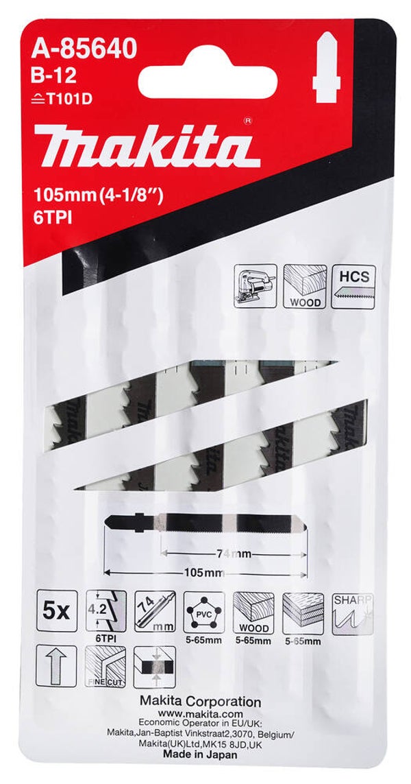 MAKITA A 85640 PK5 WOOD AND PVC  Jig Saw Blade 105 x 1,25 mm