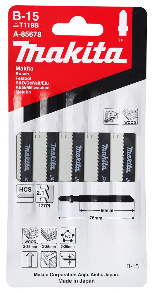 MAKITA A 85678  PK5 WOOD Jig Saw Blade 75 x 1,05 mm