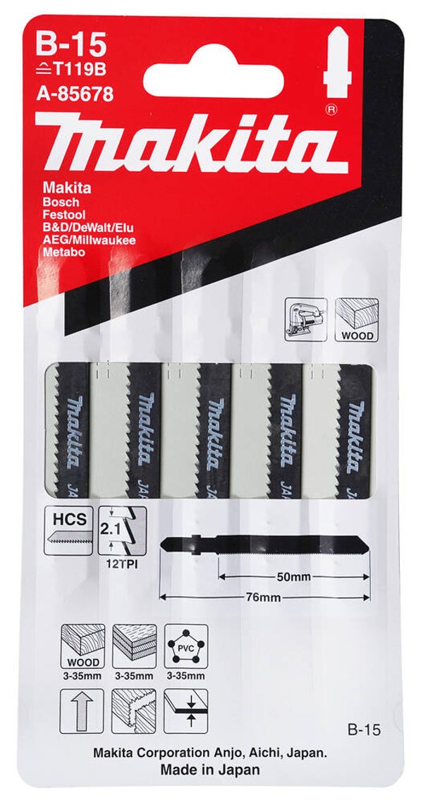 MAKITA A 85678  PK5 WOOD Jig Saw Blade 75 x 1,05 mm