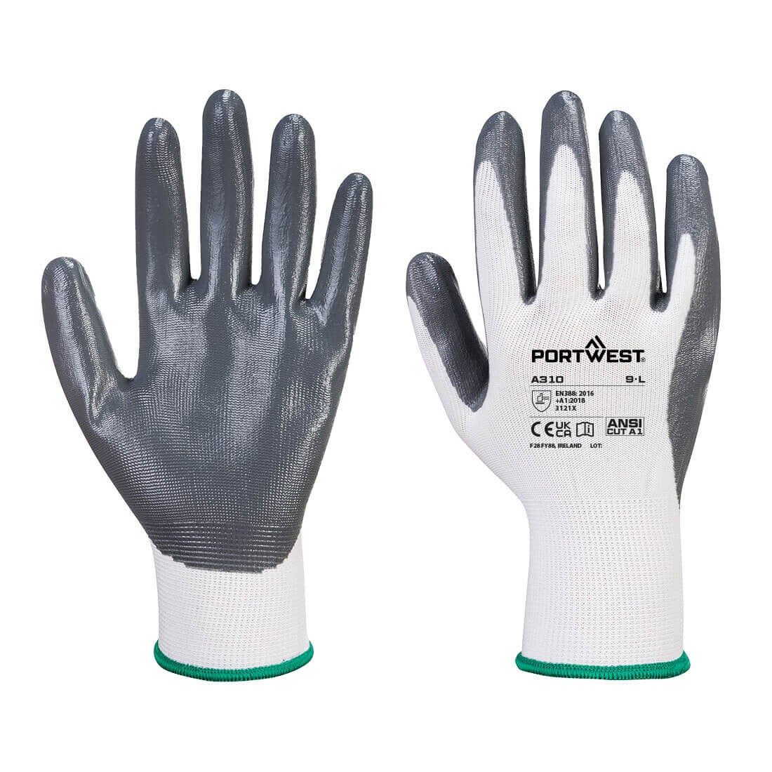PORTWEST A310 - Grip 13 Nitrile Glove Grey/White PK 12