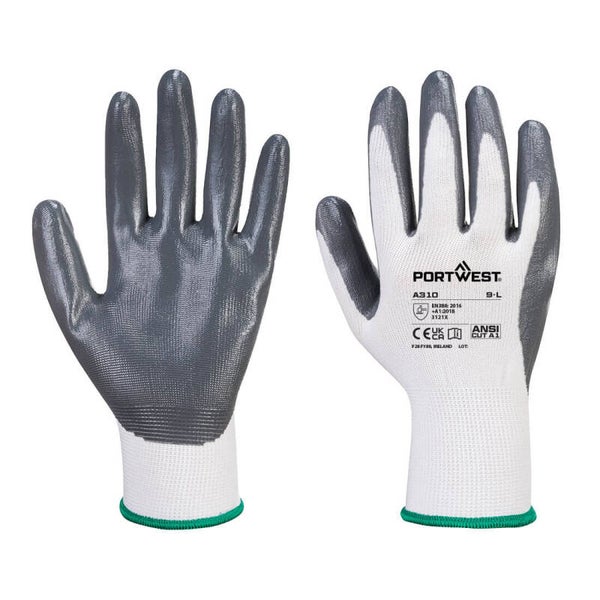 PORTWEST A310 - Grip 13 Nitrile Glove Grey/White PK 12
