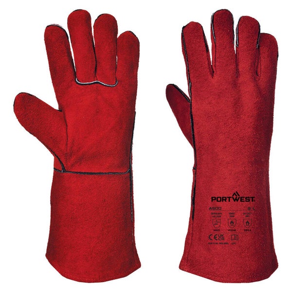 PORTWEST A500 - Welders 210 Split Leather Red Gauntlet Red