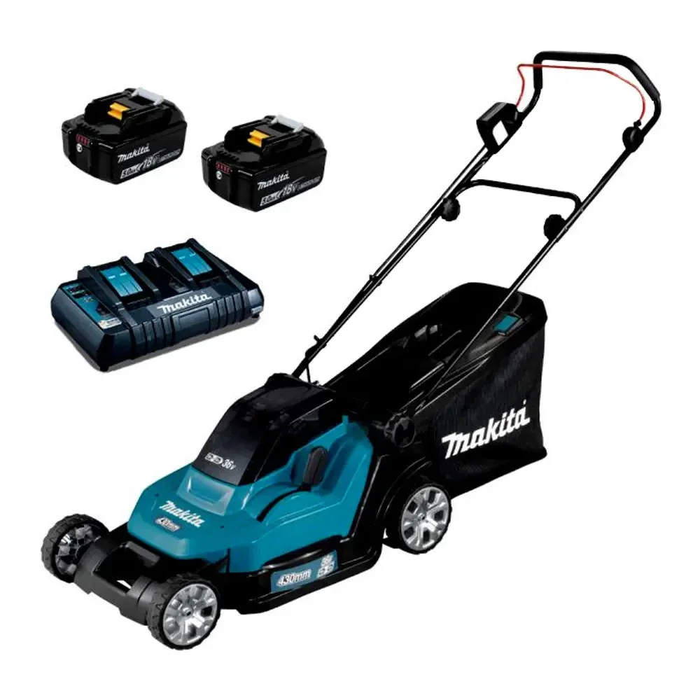 MAKITA DLM432PT2 Twin 18V 43cm Lawn Mower Kit with 2 x 5ah LXT Batteries & Charger
