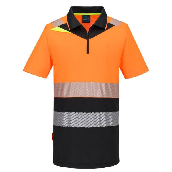 PORTWEST DX435 DX4 Hi-Vis Zip Class 1 Polo Shirt S/S Orange/Black