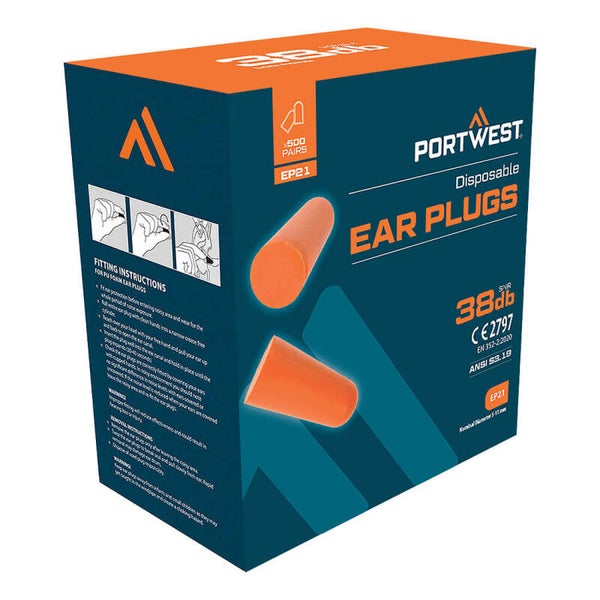 PORTWEST  EP21 - Ear Plug Dispenser Refill Pack (500 Pairs) Orange
