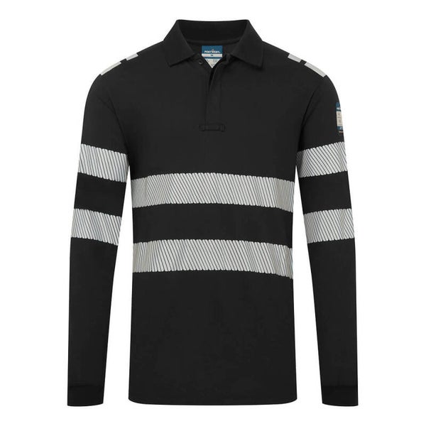 PORTWEST  FR733 - PW3 Modaflame Knit FR Long Sleeve Polo Shirt Black