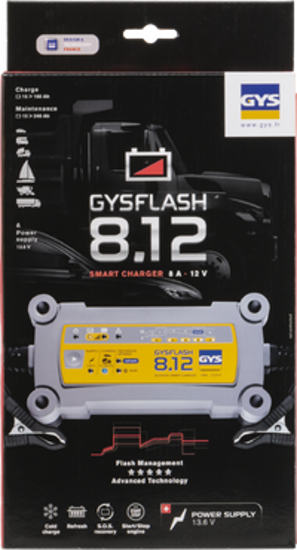 GYSFLASH 8.12 (UK) combines charging and power supply for automotive, commercial, agricultural and site batteries.