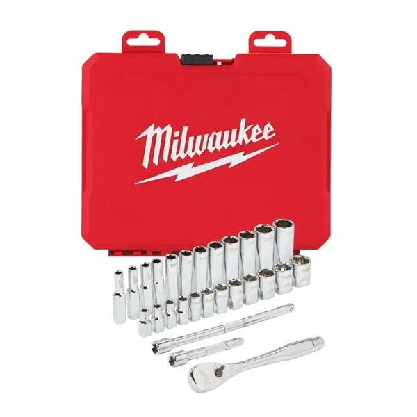 Milwaukee 4932464943 1/4" Drive Ratchet & Socket Set Metric x28 Pcs 4932464943