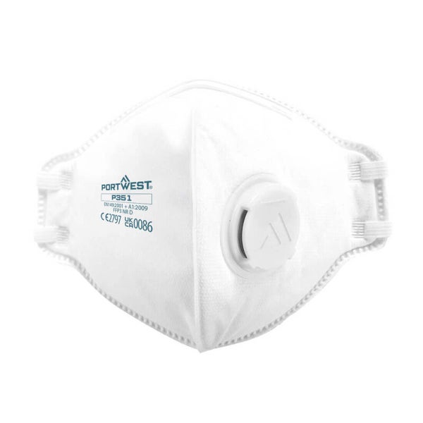 PORTWEST P351 - FFP3 Valved Dolomite Fold Flat Respirator (Pk20) White
