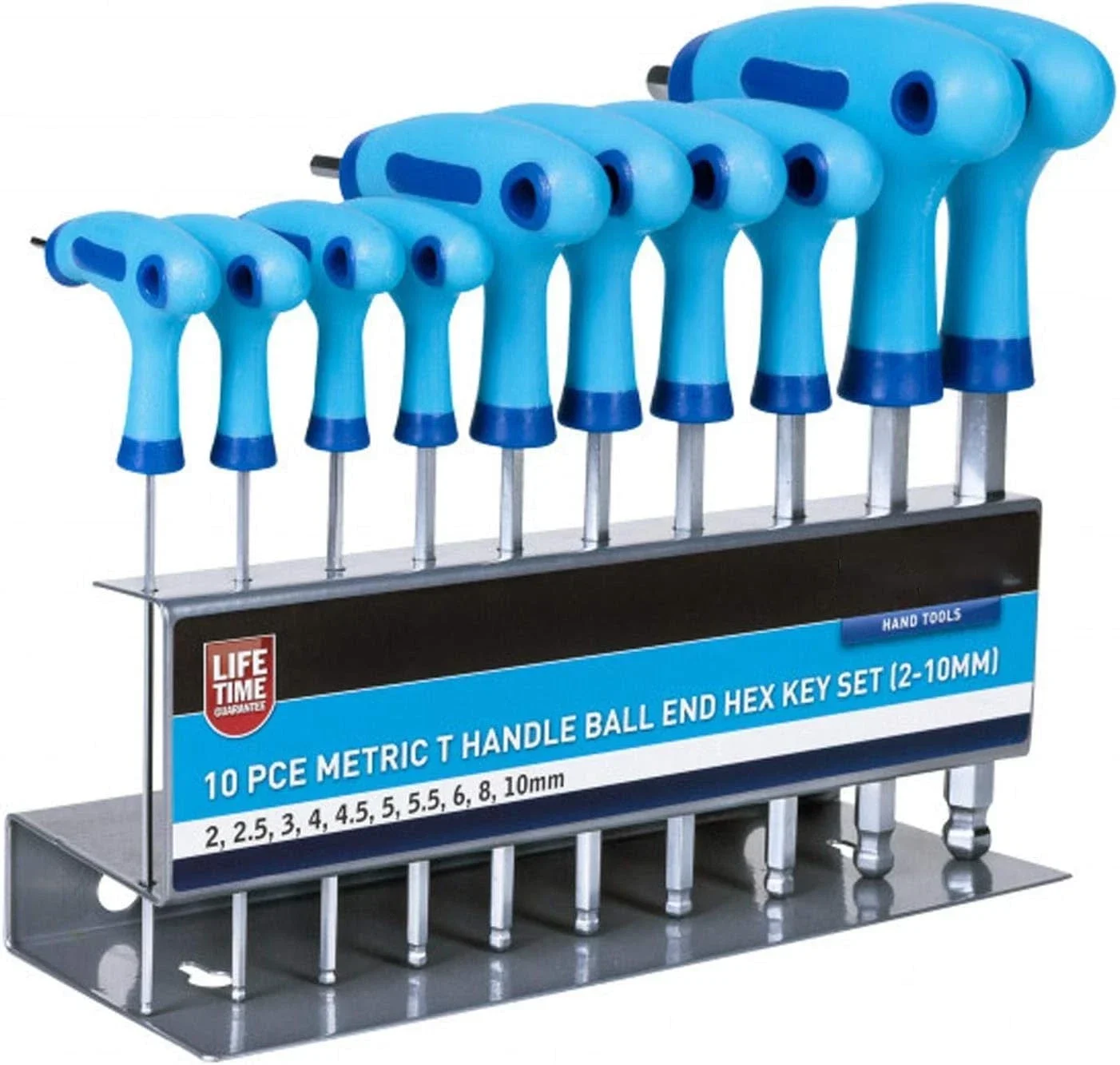 B/S 12186 Blue Spot Tools Metric T Handle Ball End Hex Key 10pc Set on Rack 12186