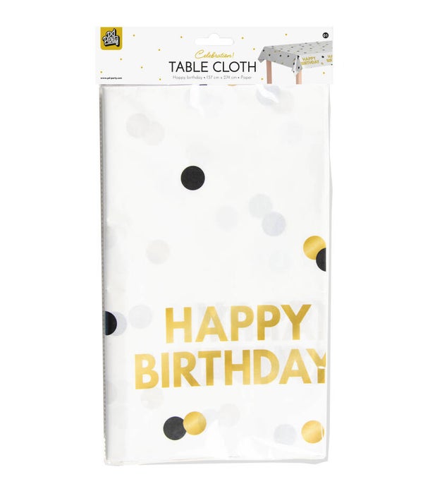 Tafelkleed 'Happy Birthday' - Wit/Goud/Zwart
