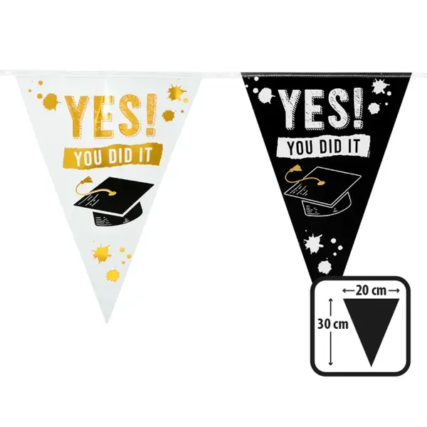 Vlaggenlijn 'Yes you did it' Zwart/Goud/Wit
