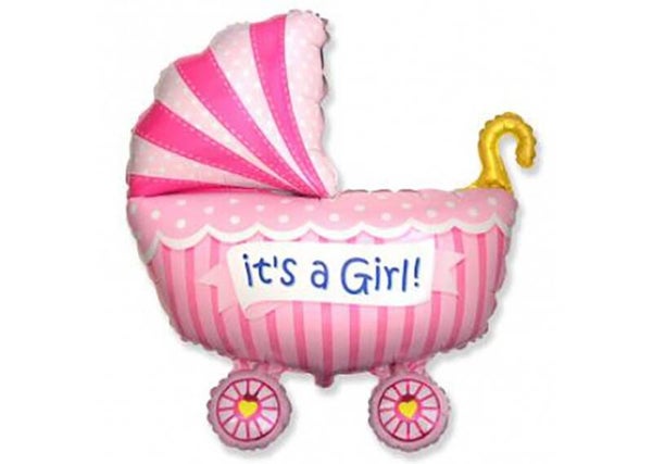 Folieballon Baby Kinderwagen 'It's A Girl' Figuur 35'' - Roze
