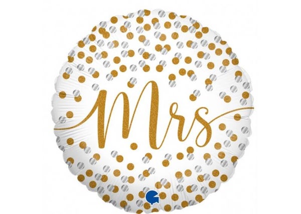 Folieballon Huwelijk 'Mrs.' 18'' - Wit/Goud/Zilver