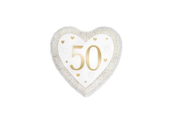 Folieballon Jubileum '50' Hart  18'' - Wit/Goud