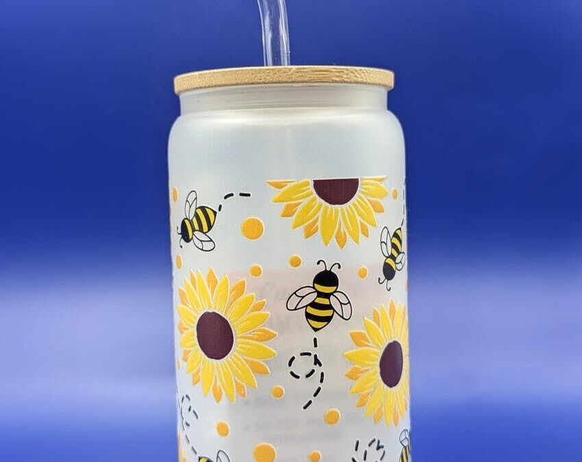 Biene Glas Tasse mit Strohhalm