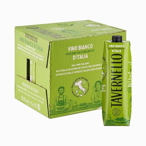 Tavernello Classico Vino Bianco d'Italia, Vino Secco con Profumi Fruttati, 10.5% Vol, Confezione con 12 Brik da 1 L