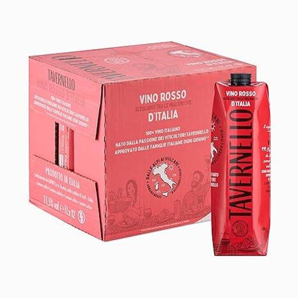Tavernello Classico Vino Rosso d'Italia, Vino Equilibrato e Profumato, 11% Vol, Confezione con 12 Brik da 1 L