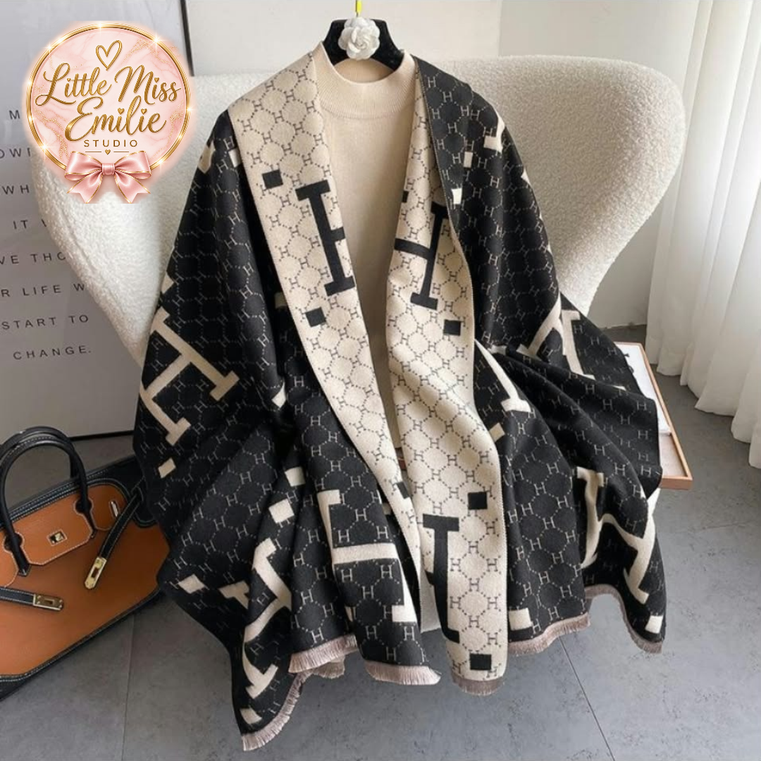 Large designer inspired scalf. Black-cream