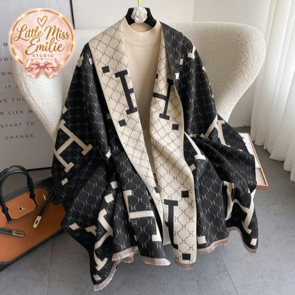 Large designer inspired scalf. Black-cream