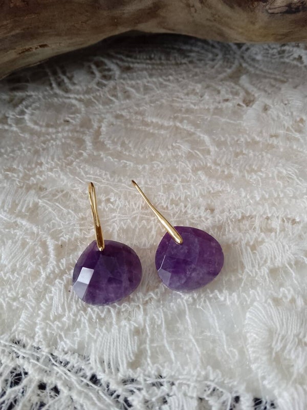 Boucles d'oreilles bohèmes pierres naturelles améthyste à facettes