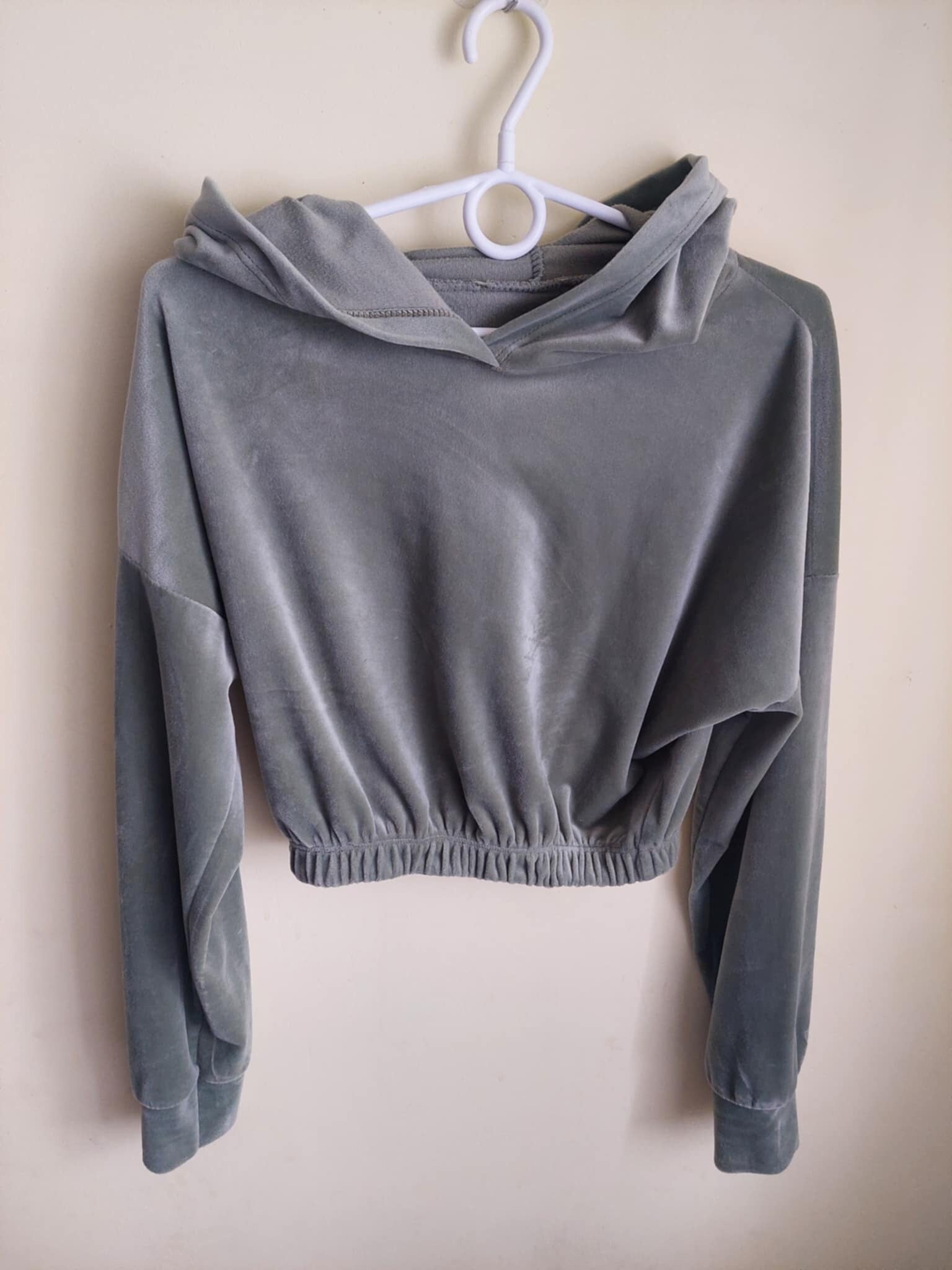 Bluza Krótka Welur Zgniła Zieleń S