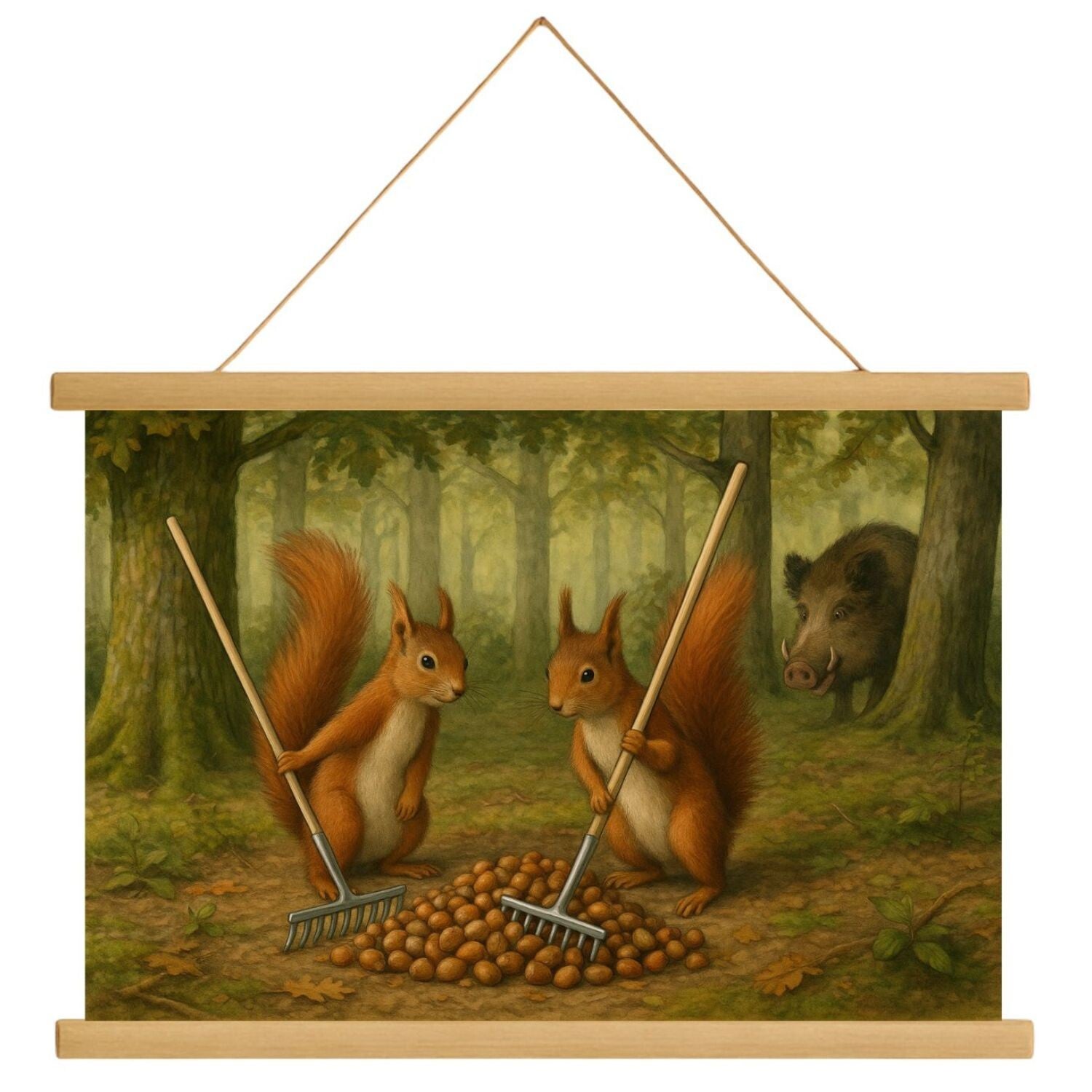 Schoolplaat "Eekhorentjes oogsten nootjes