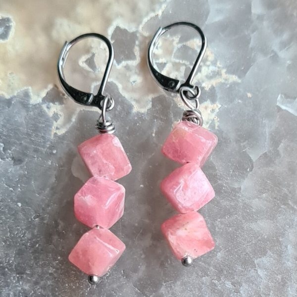 Rhodochrosiet oorhangers nr1256