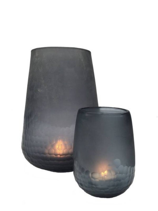 Vaas / Windlicht mat grijs/blauw groot