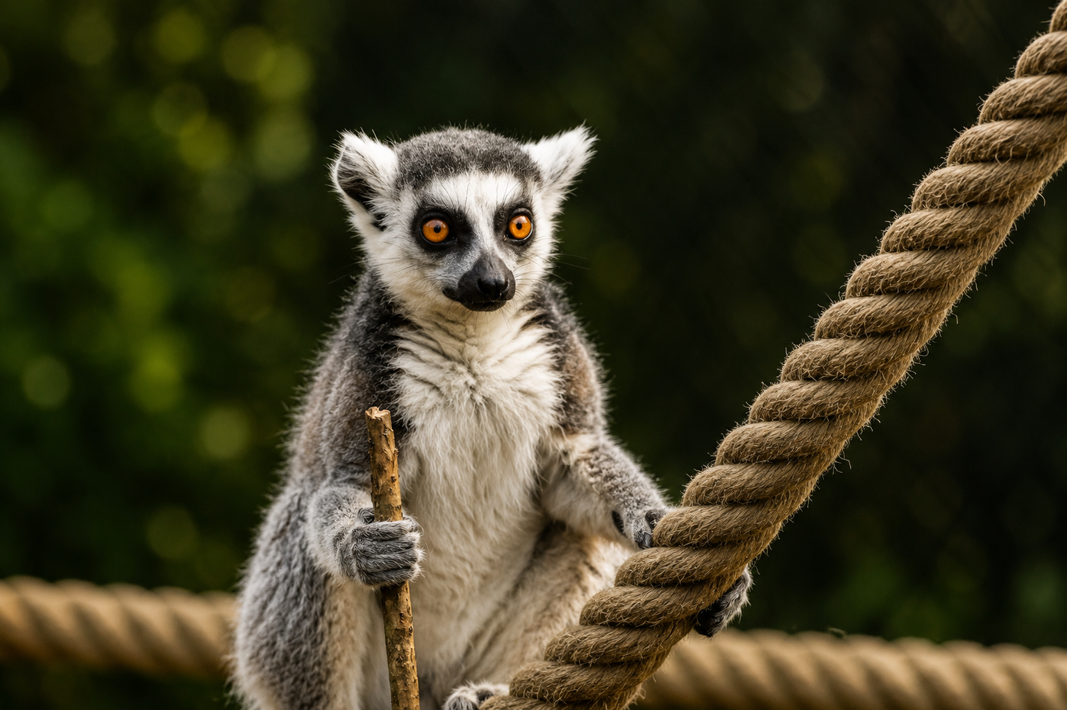 Lemur Katta an Seil