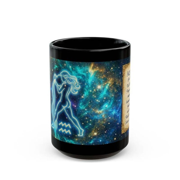 Aquarius Constellation Black Mug[[*STYLE B]] — Zodiac Horoscope Coffee Cup with Traits (Jan 20–Feb 18)