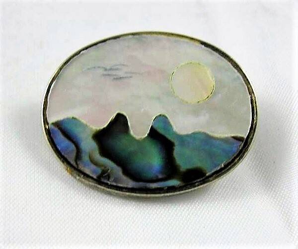 Leuke Mexico broche, parelmoer landschapje (023)