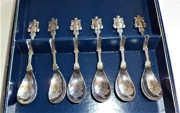 Vintage set 6 verzilverde mokkalepeltjes - Zilverstad Schoonhoven (ZS) - in cassette (7868)