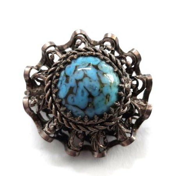 Antieke ronde Tsjechische broche met turkoois