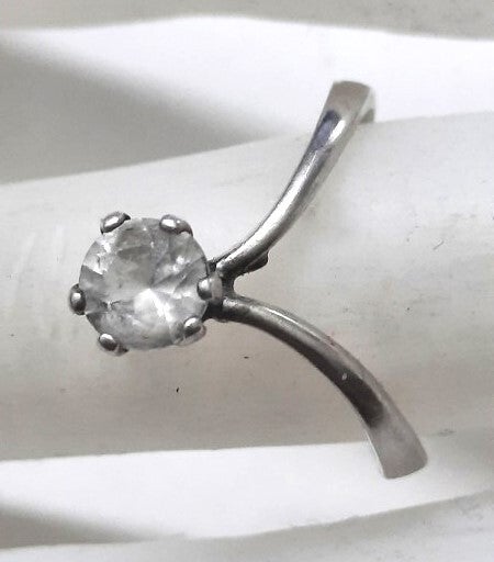 Aparte vintage zilveren solitair ring met zirkonia HB 925